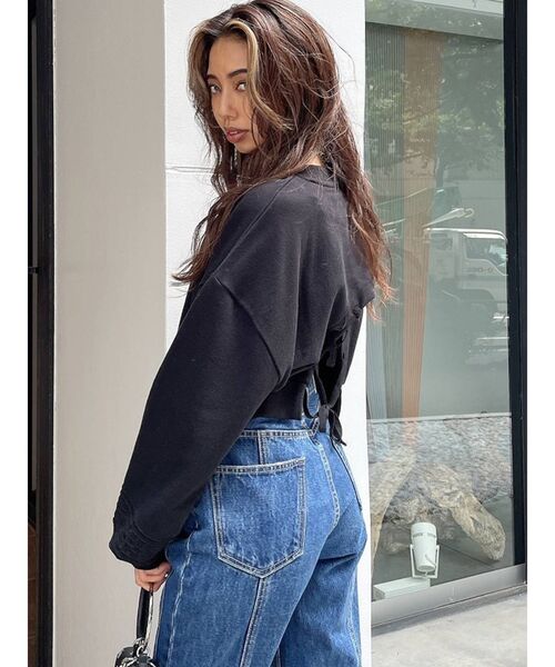 GYDA（ジェイダ）の「GGラインBACKレースアップ スウェットトップス（スウェット・レディース・ブラック/オフホワイト/ボルドー・FREE）」の3枚目の写真