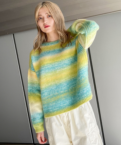 JOINT WORKS（ジョイントワークス）の「GRADATION ニットプルオーバ（ニット/セーター・レディース・オレンジ/グリーン・FREE）」の15枚目の写真