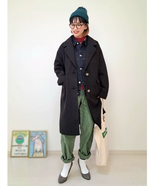 HONEYSUCKLE ROSE（ハニーサックルローズ）の「【HONEYSUCKLE ROSE】チェスターコート（チェスターコート・レディース・ライトベージュ/ブラック・L/M）」の9枚目の写真