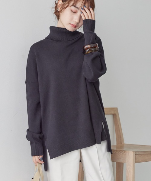 AMERICAN HOLIC(アメリカンホリック)の「ブラッシュヤーンタートルネックニットプルオーバー(ニット/セーター・レディース・ブラック/イエロー/アイボリー/サックスブルー/ラベンダー/ライトグレー系2・M/L)」の3枚目の写真