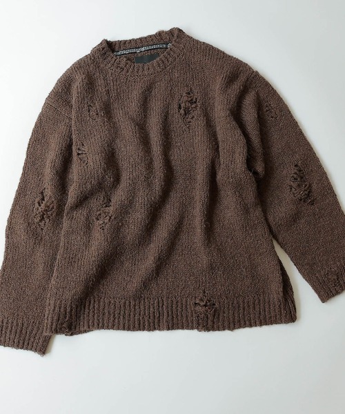 NUMBER (N)INE(ナンバーナイン)の「NUMBER (N)INE/ナンバーナイン WOOL ALPACA RIPPED KNIT PULLOVER/ウールアルパカ混 ダメージ ボーダー/ソリッド ルーズプルオーバーニット(ニット/セーター・メンズ・ブラック×グレー/ブラウン/ブラック×ホワイト/ブラック・3/2/4)」の4枚目の写真