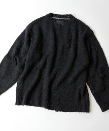 NUMBER (N)INE/ナンバーナイン WOOL ALPACA RIPPED KNIT PULLOVER/ウールアルパカ混 ダメージ ボーダー/ソリッド ルーズプルオーバーニット
