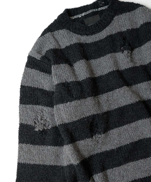 NUMBER (N)INE(ナンバーナイン)の「NUMBER (N)INE/ナンバーナイン WOOL ALPACA RIPPED KNIT PULLOVER/ウールアルパカ混 ダメージ ボーダー/ソリッド ルーズプルオーバーニット(ニット/セーター・メンズ・ブラック×グレー/ブラウン/ブラック×ホワイト/ブラック・3/2/4)」の13枚目の写真
