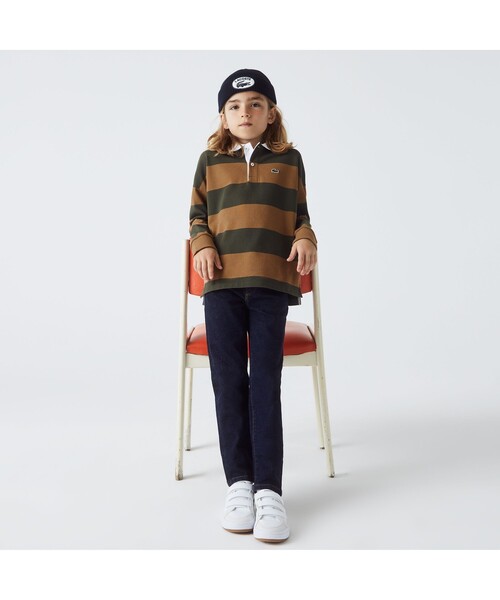LACOSTE（ラコステ）の「BOYSボーダーラグビーポロシャツ（ポロシャツ・キッズ・レッド/モスグリーン・104/116/140/128）」の2枚目の写真