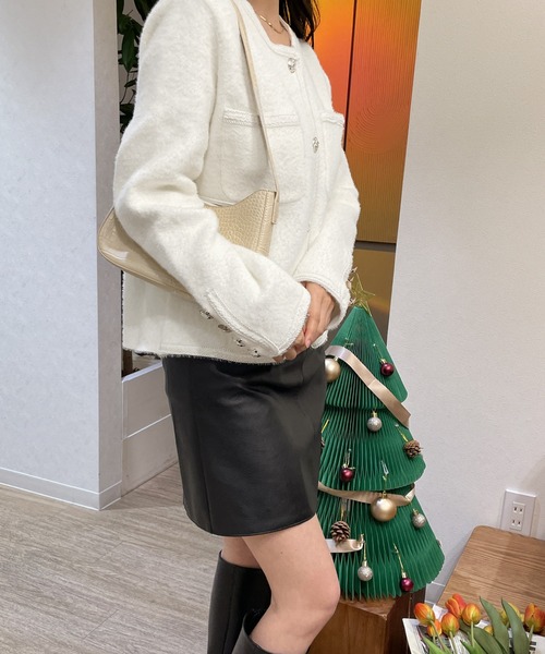 ノカラーブックルツイードボタンジャケット（ノーカラージャケット