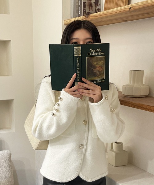 ノカラーブックルツイードボタンジャケット（ノーカラージャケット