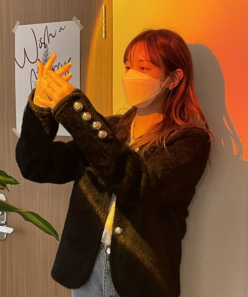 by muni:r（バイ ムニール）の「ノカラーブックルツイードボタンジャケット（ノーカラージャケット・レディース・ブラック/アイボリー・FREE）」の11枚目の写真