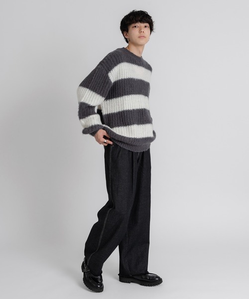 ONCILY（オンシェリー）の「CUT OFF SEMI WIDE DENIM PANTS / カットオフセミワイドデニムパンツ（デニムパンツ・メンズ・ブラック/ブルー・MEDIUM/SMALL/LARGE）」の6枚目の写真