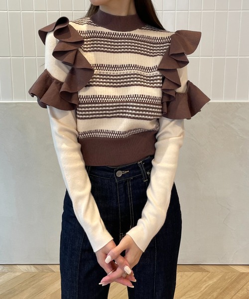 ポイントフリルパターンニットプルオーバー eimy istoire eimy istoire（エイミーイストワール）の「ポイントフリル