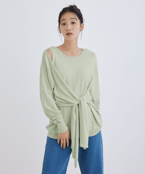 Jayro（ジャイロ）の「【ウォッシャブル】ウエストリボンプルオーバー（Tシャツ/カットソー・レディース・ライトグリーン/ホワイト系その他/グレー系その他・FREE）」の3枚目の写真
