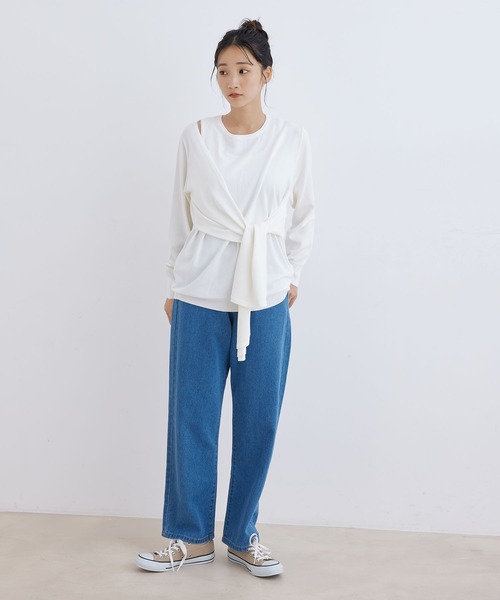 Jayro（ジャイロ）の「【ウォッシャブル】ウエストリボンプルオーバー（Tシャツ/カットソー・レディース・ライトグリーン/ホワイト系その他/グレー系その他・FREE）」の9枚目の写真