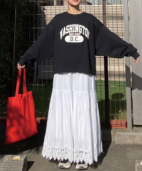 CORNERS by KR（コーナーズバイケーアール）の「CORNERS by KR カレッジロゴボリュームスリーブスウェット（スウェット・レディース・ブラック/オフホワイト/杢グレー/オートミール/ネイビー・M/L）」の9枚目の写真