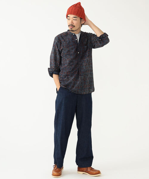 BEAMS PLUS（ビームスプラス）の「BEAMS PLUS / アジュラック プリント バンドカラー プルオーバー シャツ（シャツ/ブラウス・メンズ・ブルー/ブラック・L/M/S）」の4枚目の写真