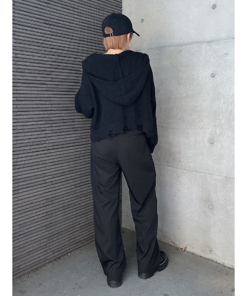 ENVYM（アンビー）の「ダメージクロップドＫＮＩＴ ＰＫ（ニット/セーター・レディース・ブラック/ブルー/ホワイト・FREE）」の4枚目の写真