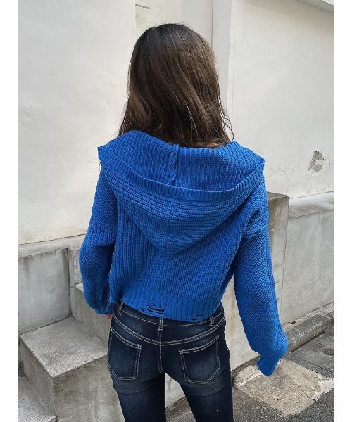 ENVYM（アンビー）の「ダメージクロップドＫＮＩＴ ＰＫ（ニット/セーター・レディース・ブラック/ブルー/ホワイト・FREE）」の7枚目の写真