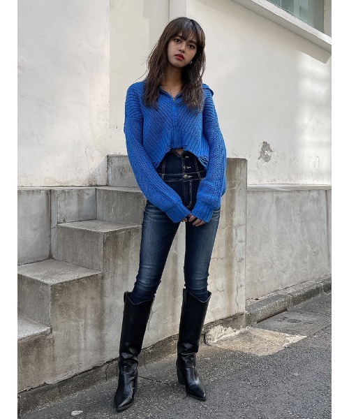 ENVYM（アンビー）の「ダメージクロップドＫＮＩＴ ＰＫ（ニット/セーター・レディース・ブラック/ブルー/ホワイト・FREE）」の9枚目の写真