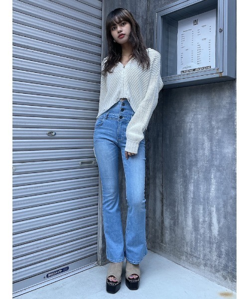 ENVYM（アンビー）の「ダメージクロップドＫＮＩＴ ＰＫ（ニット/セーター・レディース・ブラック/ブルー/ホワイト・FREE）」の14枚目の写真