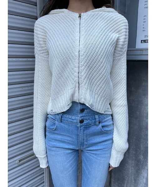 ENVYM（アンビー）の「ダメージクロップドＫＮＩＴ ＰＫ（ニット/セーター・レディース・ブラック/ブルー/ホワイト・FREE）」の17枚目の写真