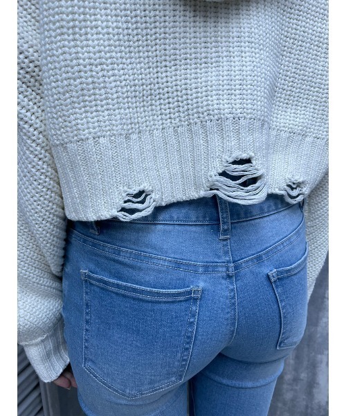 ENVYM（アンビー）の「ダメージクロップドＫＮＩＴ ＰＫ（ニット/セーター・レディース・ブラック/ブルー/ホワイト・FREE）」の22枚目の写真