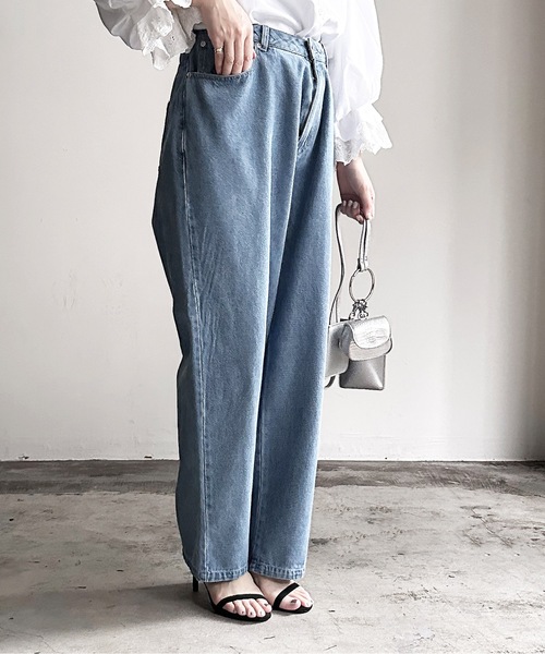 COMMON WARE（コモンウェアー）の「COMMONWARE:12ozデニムバギーパンツ（デニムパンツ・レディース・ブラック/ケミカルウォッシュ/ブラック系/ライトインディゴブルー/インディゴブルー・L/XL/M）」の16枚目の写真