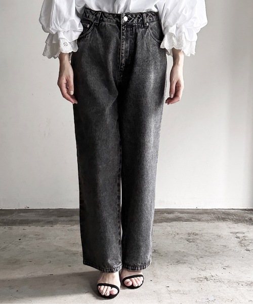 COMMON WARE（コモンウェアー）の「COMMONWARE:12ozデニムバギーパンツ（デニムパンツ・レディース・ブラック/ケミカルウォッシュ/ブラック系/ライトインディゴブルー/インディゴブルー・L/XL/M）」の10枚目の写真