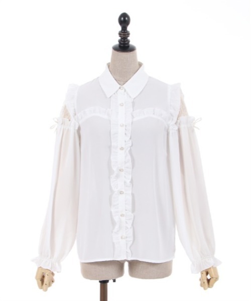 axes femme トップス　肩リボン　レース　フリル　ホワイト 肩リボンレースフリルインナー[品番：IGAW0005167]｜axes femme
