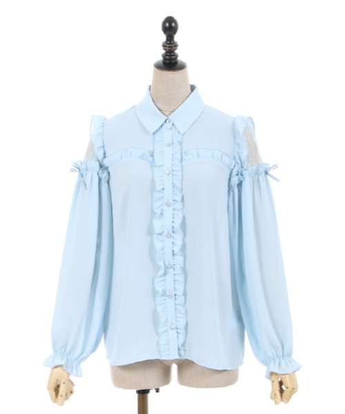 axes femme POETIQUE（アクシーズファムポエティック）の「肩レースデザインフリルブラウス（シャツ/ブラウス・レディース・サックスブルー系/キナリ/ブラック・MEDIUM）」の18枚目の写真