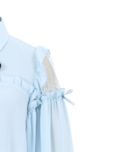 axes femme POETIQUE（アクシーズファムポエティック）の「肩レースデザインフリルブラウス（シャツ/ブラウス・レディース・サックスブルー系/キナリ/ブラック・MEDIUM）」の16枚目の写真