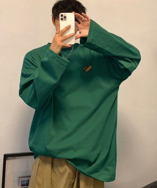 MGV(エムジーヴィー)の「ワンポイントルーズロンT(Tシャツ/カットソー・メンズ・ブルー/グリーン/グレー/ブラック/ホワイト/ベージュ・MEDIUM/LARGE/X-LARGE)」の1枚目の写真
