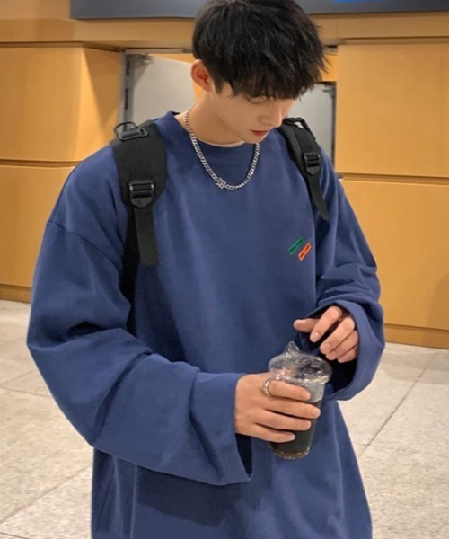 MGV(エムジーヴィー)の「ワンポイントルーズロンT(Tシャツ/カットソー・メンズ・ブルー/グリーン/グレー/ブラック/ホワイト/ベージュ・MEDIUM/LARGE/X-LARGE)」の12枚目の写真