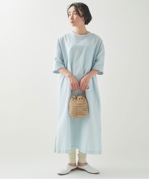 【yuni】空紡コットンナイロン　Ｔワンピース　グリーン　薄手 yuni（ユニ ）の「空紡コットンナイロン Tワンピース