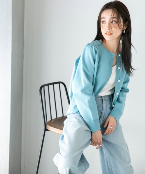 NANO universe（ナノユニバース）の「LB.04/ライトスポンディッシュパールボタンカーディガン（カーディガン/ボレロ・レディース・ホワイト/サックスブルー/その他1/その他2/ダークネイビー・FREE）」の16枚目の写真