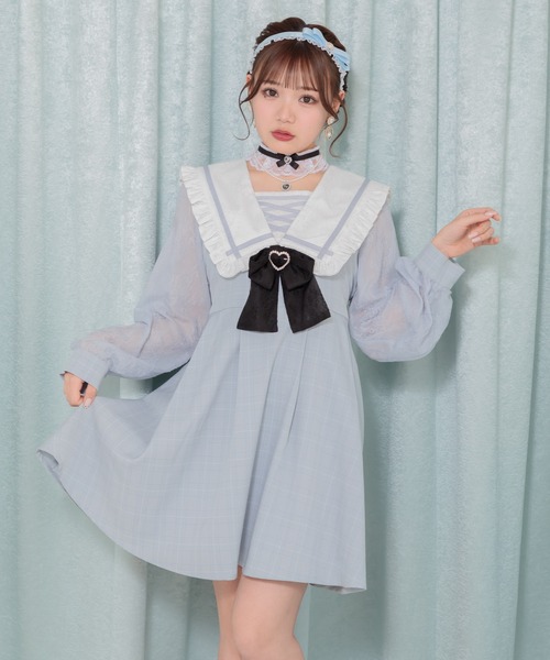 ROJITA(ロジータ)の「レースアップセーラーワンピース(ワンピース・レディース・グレー/ブラック/サックスブルー・FREE)」の3枚目の写真