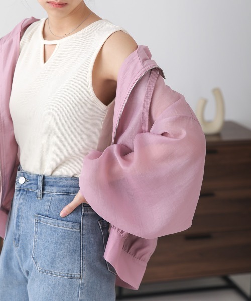 新品未使用タグ付き】 FOSI. ジップアップフード シアーブルゾン