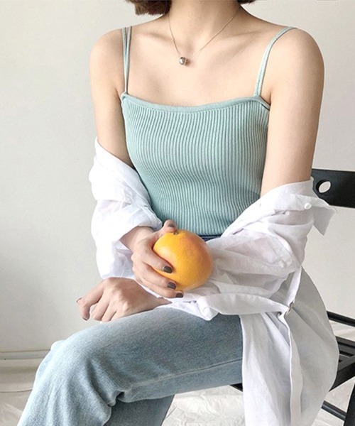 Futier land（フューティアランド）の「ダブルストラップリブキャミソール（キャミソール・レディース・ブラック/ブルー/モカ/ホワイト・FREE）」の4枚目の写真