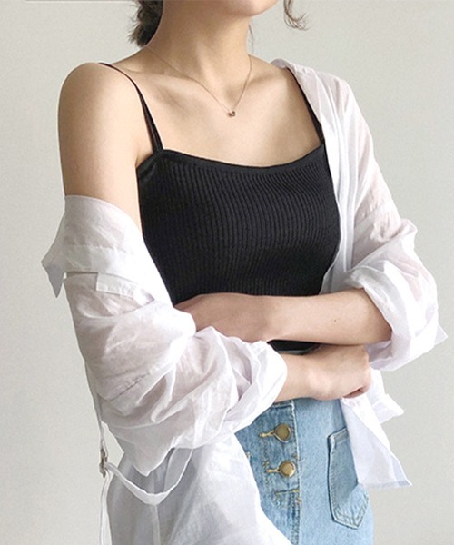 Futier land（フューティアランド）の「ダブルストラップリブキャミソール（キャミソール・レディース・ブラック/ブルー/モカ/ホワイト・FREE）」の3枚目の写真