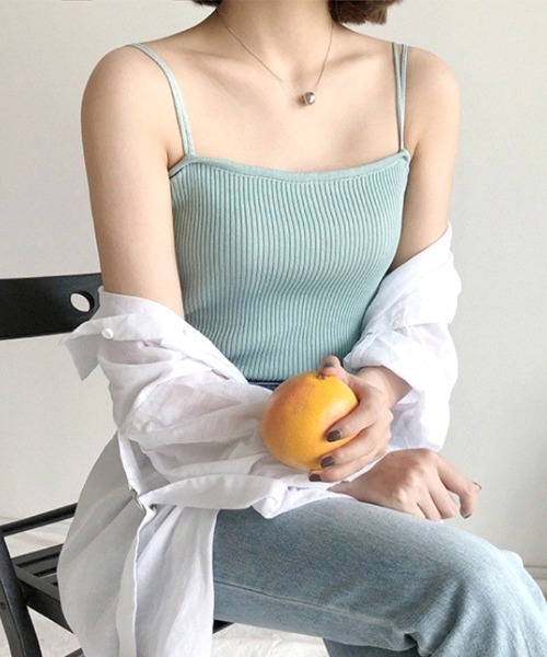 Futier land（フューティアランド）の「ダブルストラップリブキャミソール（キャミソール・レディース・ブラック/ブルー/モカ/ホワイト・FREE）」の9枚目の写真