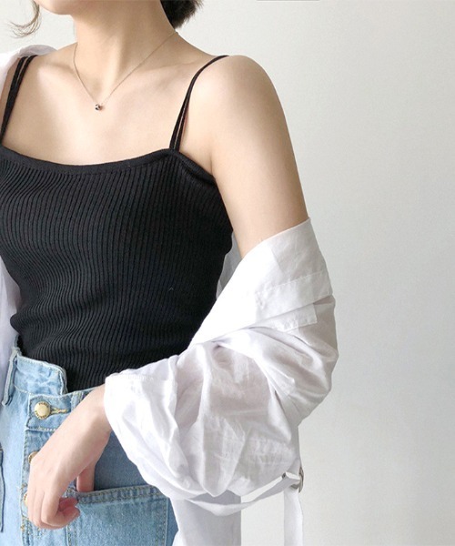 Futier land（フューティアランド）の「ダブルストラップリブキャミソール（キャミソール・レディース・ブラック/ブルー/モカ/ホワイト・FREE）」の10枚目の写真