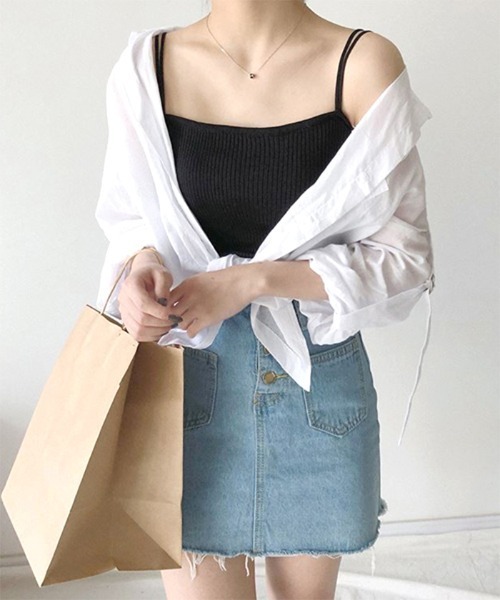 Futier land（フューティアランド）の「ダブルストラップリブキャミソール（キャミソール・レディース・ブラック/ブルー/モカ/ホワイト・FREE）」の11枚目の写真