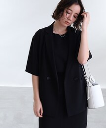 INDIVI | 【こなれSETUP/洗える】ダブル半袖ジャケット(スーツジャケット)