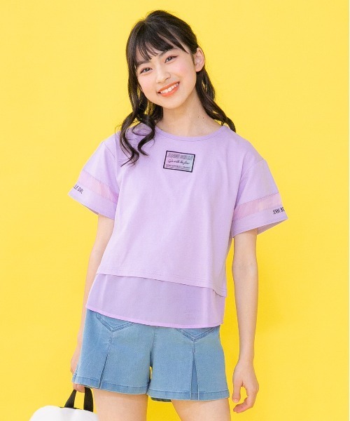 JENNI belle(ジェニィベル)の「【WEB限定】シフォン切替えレイヤード風Tシャツ(Tシャツ/カットソー・キッズ・オフホワイト/オレンジ/ラベンダー・130cm/150cm/160cm/140cm)」の3枚目の写真
