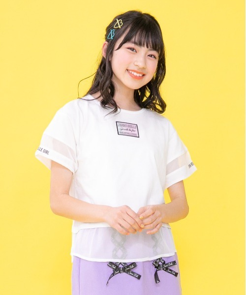 JENNI belle(ジェニィベル)の「【WEB限定】シフォン切替えレイヤード風Tシャツ(Tシャツ/カットソー・キッズ・オフホワイト/オレンジ/ラベンダー・130cm/150cm/160cm/140cm)」の2枚目の写真