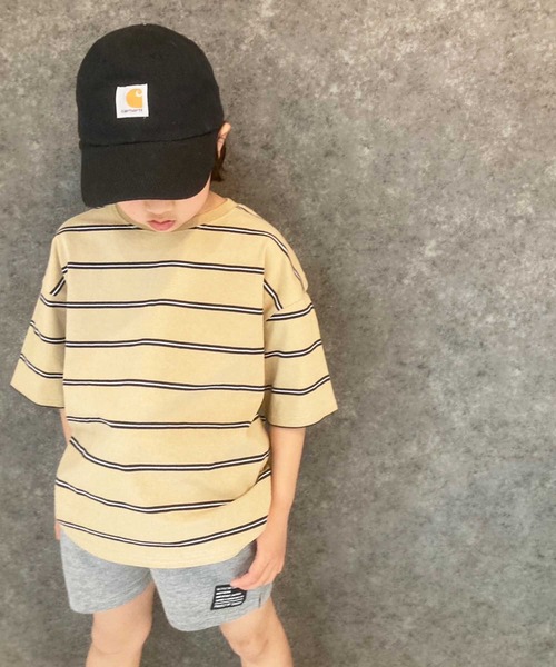 THE CASUAL（カジュアル）の「ボーダーBIGシルエット 半袖T（Tシャツ/カットソー・キッズ・ネイビー/チャコール/ベージュ/グレー系その他/ホワイト×ブラック/ダークグリーン/サックスブルー/グレー系その他2/ホワイト×グリーン/オフホワイト/ネイビー系/ホワイト×ネイビー・120cm/140cm/150cm/160cm/130cm/110cm）」の8枚目の写真