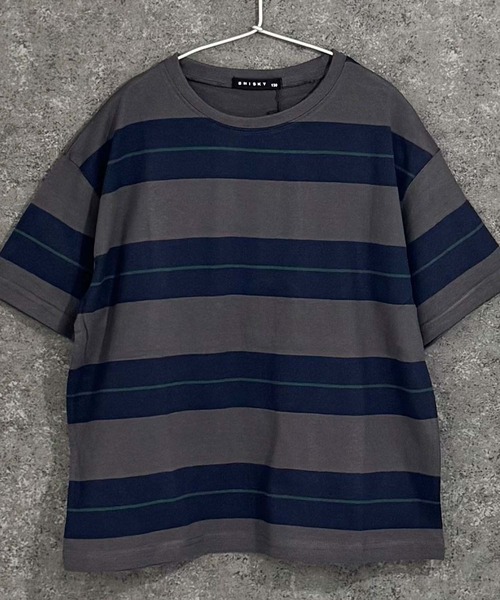 THE CASUAL(カジュアル)の「ボーダーBIGシルエット 半袖T(Tシャツ/カットソー・キッズ・ネイビー/チャコール/ベージュ/グレー系その他/ホワイト×ブラック/ダークグリーン/サックスブルー/グレー系その他2/ホワイト×グリーン/オフホワイト/ネイビー系/ホワイト×ネイビー/ベージュ系その他/ホワイト系その他/ダークグリーン系/パープル系その他/ブラック系その他/グレー系その他3・120cm/140cm/150cm/160cm/130cm/110cm)」の10枚目の写真