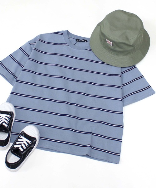 THE CASUAL（カジュアル）の「ボーダーBIGシルエット 半袖T（Tシャツ/カットソー・キッズ・ネイビー/チャコール/ベージュ/グレー系その他/ホワイト×ブラック/ダークグリーン/サックスブルー/グレー系その他2/ホワイト×グリーン/オフホワイト/ネイビー系/ホワイト×ネイビー・120cm/140cm/150cm/160cm/130cm/110cm）」の21枚目の写真