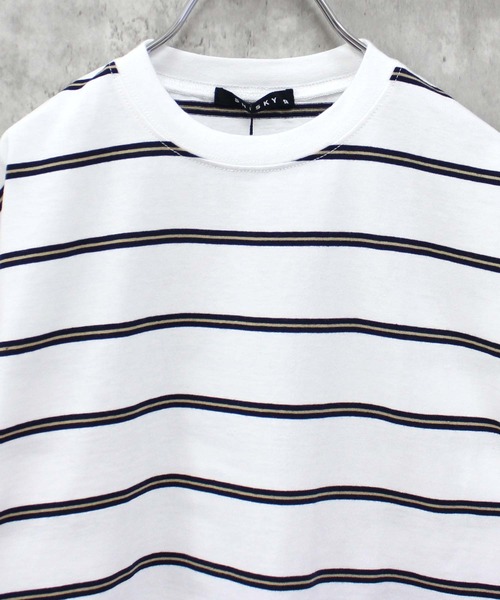 THE CASUAL（カジュアル）の「ボーダーBIGシルエット 半袖T（Tシャツ/カットソー・キッズ・ネイビー/チャコール/ベージュ/グレー系その他/ホワイト×ブラック/ダークグリーン/サックスブルー/グレー系その他2/ホワイト×グリーン/オフホワイト/ネイビー系/ホワイト×ネイビー・120cm/140cm/150cm/160cm/130cm/110cm）」の14枚目の写真