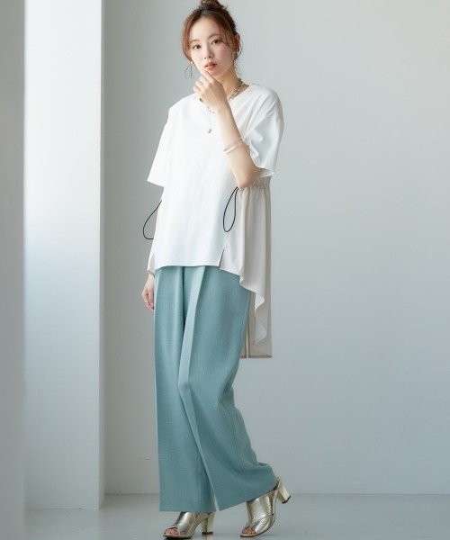 miclat（ミクラ）の「大きいサイズ　異素材切替サイドコードTシャツ　miclat（Tシャツ/カットソー・レディース・ブラック系/ホワイト系・5L/LL/3L/L/4L）」の3枚目の写真