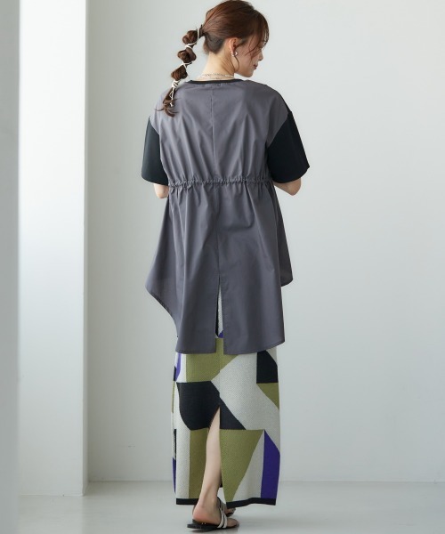 miclat（ミクラ）の「大きいサイズ　異素材切替サイドコードTシャツ　miclat（Tシャツ/カットソー・レディース・ブラック系/ホワイト系・5L/LL/3L/L/4L）」の16枚目の写真