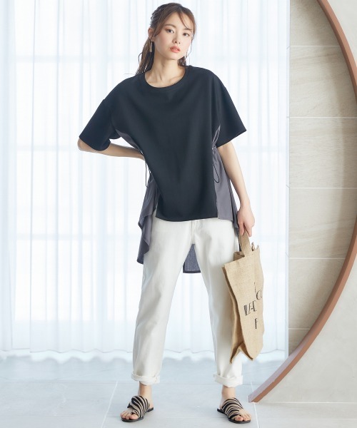 miclat（ミクラ）の「大きいサイズ　異素材切替サイドコードTシャツ　miclat（Tシャツ/カットソー・レディース・ブラック系/ホワイト系・5L/LL/3L/L/4L）」の9枚目の写真