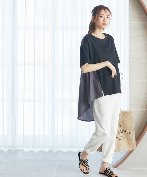 miclat（ミクラ）の「大きいサイズ　異素材切替サイドコードTシャツ　miclat（Tシャツ/カットソー・レディース・ブラック系/ホワイト系・5L/LL/3L/L/4L）」の13枚目の写真